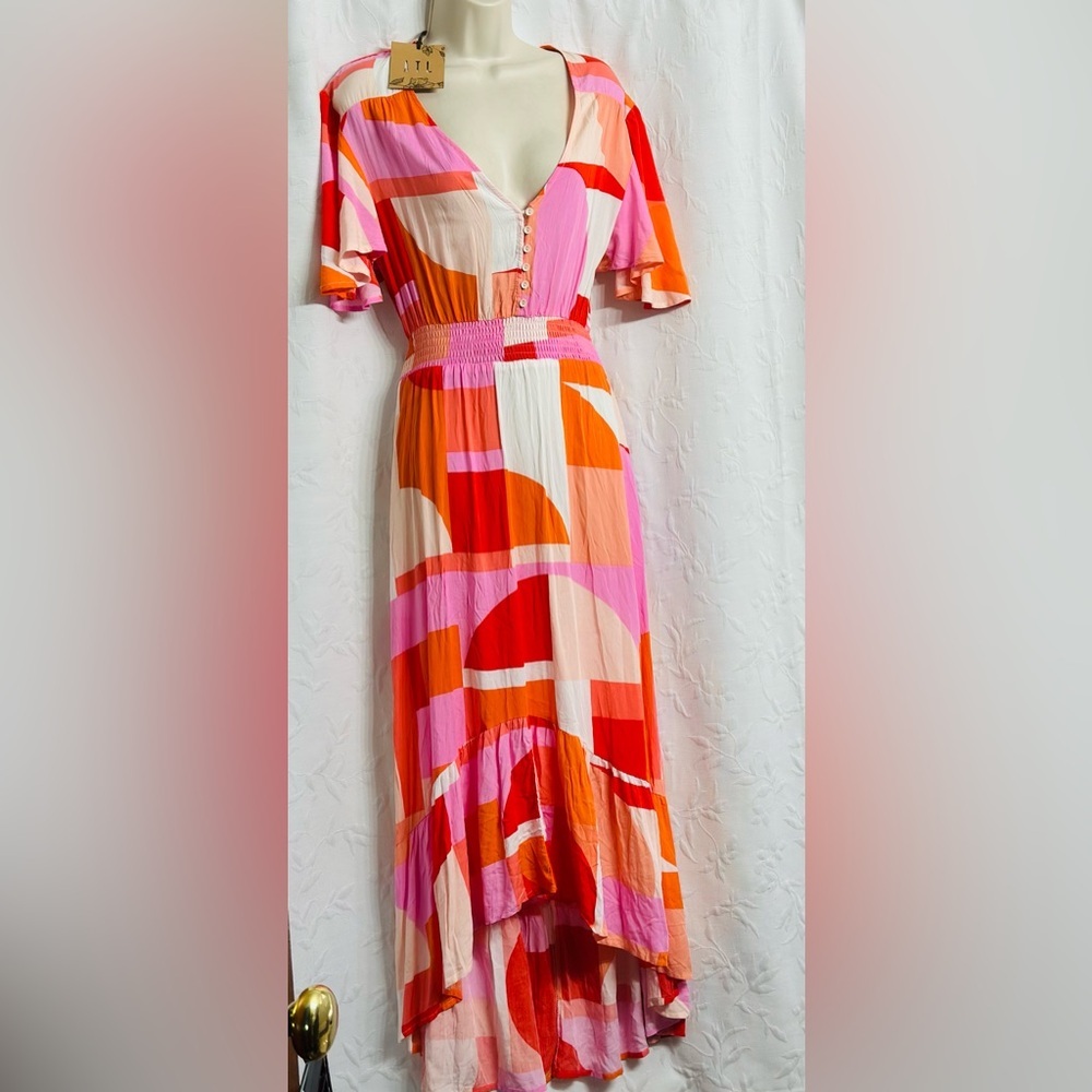 Anthropologie Abel The Label NWT Geometric Vibrant Valentine Midi Maxi Dress S